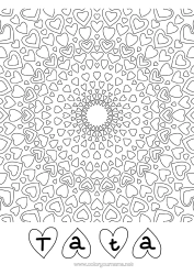 Pagină de colorat gratuită Inimă Mandala Tată Mama Bunica Bunicul Te iubesc.