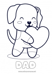 Child coloring page Cute Heart Dog I love you Animal Valentine's Day Easy coloring pages Dog and cat