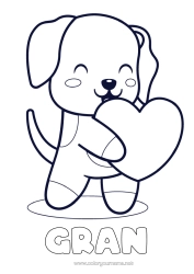 Free colouring Cute Heart Dog I love you. Animal Valentine's Day Easy colouring pages Dogs and cats