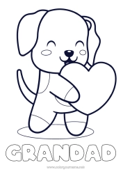Free colouring Cute Heart Dog I love you. Animal Valentine's Day Easy colouring pages Dogs and cats