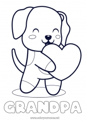 Child coloring page Cute Heart Dog I love you Animal Valentine's Day Easy coloring pages Dog and cat