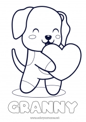 Child coloring page Cute Heart Dog I love you Animal Valentine's Day Easy coloring pages Dog and cat