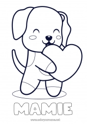 Coloriage enfant Mignon Coeur Chien Je t'aime Animal Saint valentin Coloriages faciles Chiens et chats