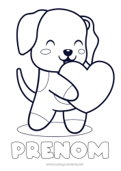 Dessin gratuit Mignon Coeur Chien Je t'aime Animal Saint valentin Coloriages faciles Chiens et chats