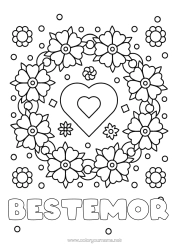 Gratis fargelegging Blomster Hjerte Mamma Bestemor Jeg elsker deg.