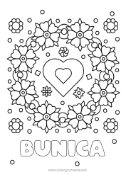 Pagină de colorat gratuită Flori Inimă Mama Bunica Te iubesc.