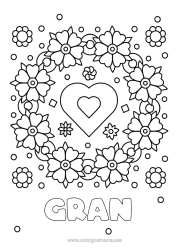 Free colouring Flowers Heart Mum Grandma I love you.
