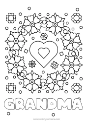 Free coloring Flowers Heart Mum Grandma I love you