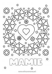 Coloriage enfant Fleurs Coeur Maman Mamie Je t'aime