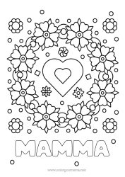 Gratis färgläggning Blommor Hjärta Mamma Mormor Jag älskar dig.