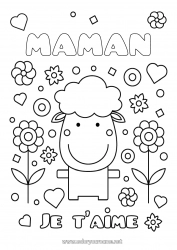 Coloriage enfant Mouton Je t'aime Animaux de la ferme