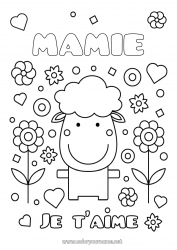 Coloriage enfant Mouton Je t'aime Animaux de la ferme