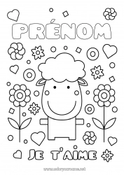 Coloriage gratuit Mouton Je t'aime Animaux de la ferme