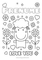 Pagină de colorat personalizată Oaie Te iubesc. Animale de fermă