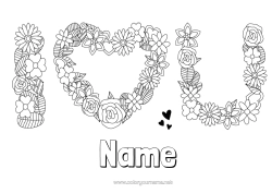 Free colouring Flowers I love you. Valentine's Day