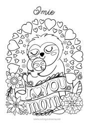 Kolorowanka do personalizacji Mama Kocham cię. Koala Zwierzęta leśne Inne zwierzęta świata Leniwiec