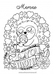 Página de desenho infantil Mamãe Eu te amo Coal Animais da floresta Outros animais do mundo Preguiçoso