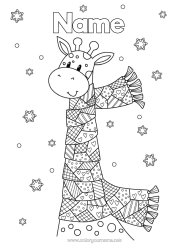 Free colouring Snow Winter Mandala Giraffe Snowflakes Animal Wild animals of Africa