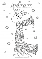 Coloriage gratuit Neige Hiver Mandala Girafe Flocons de neige Animal Animaux sauvages d'Afrique