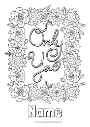 Free colouring Flowers I love you. Valentine's Day