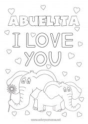 Niño página para colorear Corazón Papá Mamá Abuela Abuelo Elefante Te amo Animales Inscripción 