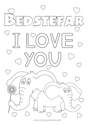 Gratis farvelægning Hjerte Far Mor Bedstemor Bedstefar Elefant Jeg elsker dig. Dyr