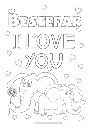 Gratis fargelegging Hjerte Pappa Mamma Bestemor Bestefar Elefant Jeg elsker deg. Dyr