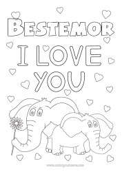 Gratis fargelegging Hjerte Pappa Mamma Bestemor Bestefar Elefant Jeg elsker deg. Dyr