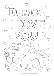 Pagină de colorat gratuită Inimă Tată Mama Bunica Bunicul Elefant Te iubesc. Animal 