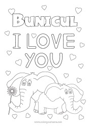 Pagină de colorat gratuită Inimă Tată Mama Bunica Bunicul Elefant Te iubesc. Animal