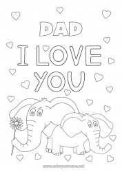 Child coloring page Heart Dad Mum Grandma Grandpa Elephant I love you Animal 