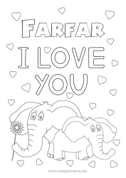 Gratis färgläggning Hjärta Pappa Mamma Mormor Farfar Elefant Jag älskar dig. Djur