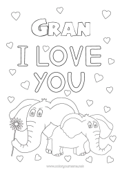 Free colouring Heart Dad Mum Grandma Grandad Elephant I love you. Animal