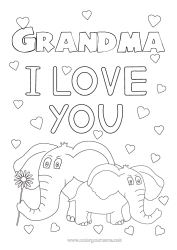 Free coloring Heart Dad Mum Grandma Grandpa Elephant I love you Animal 