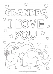 Child coloring page Heart Dad Mum Grandma Grandpa Elephant I love you Animal 