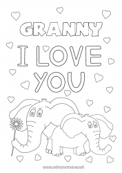 Child coloring page Heart Dad Mum Grandma Grandpa Elephant I love you Animal 