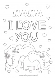 Niño página para colorear Corazón Papá Mamá Abuela Abuelo Elefante Te amo Animales Inscripción 