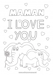 Coloriage enfant Coeur Papa Maman Mamie Papi élephant Je t'aime Animal 