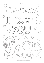 Gratis färgläggning Hjärta Pappa Mamma Mormor Farfar Elefant Jag älskar dig. Djur