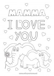 Pagina da colorare per bambini Cuore Papà Mamma Nonna Nonno Elefante Ti amo Animale 