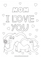 Child coloring page Heart Dad Mum Grandma Grandpa Elephant I love you Animal 