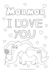 Gratis färgläggning Hjärta Pappa Mamma Mormor Farfar Elefant Jag älskar dig. Djur