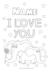 Free colouring Heart Dad Mum Grandma Grandad Elephant I love you. Animal