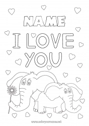 Child coloring page Heart Dad Mum Grandma Grandpa Elephant I love you Animal 