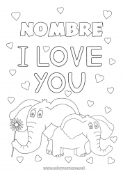 Niño página para colorear Corazón Papá Mamá Abuela Abuelo Elefante Te amo Animales Inscripción 