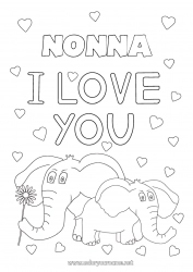 Pagina da colorare per bambini Cuore Papà Mamma Nonna Nonno Elefante Ti amo Animale 