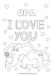 Kleurplaat voor kinderen Hart Papa Mama Oma Opa Olifant Ik hou van jou Dier 