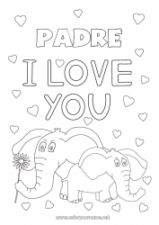 Niño página para colorear Corazón Papá Mamá Abuela Abuelo Elefante Te amo Animales Inscripción 