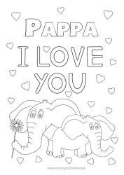 Gratis fargelegging Hjerte Pappa Mamma Bestemor Bestefar Elefant Jeg elsker deg. Dyr