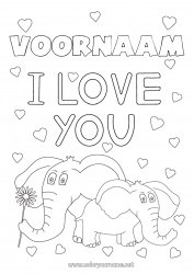 Kleurplaat voor kinderen Hart Papa Mama Oma Opa Olifant Ik hou van jou Dier 
